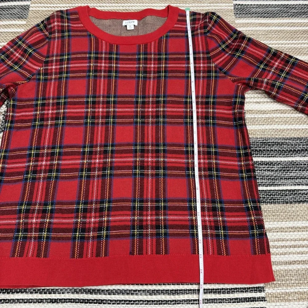 J.Crew Tartan Jacquard Pullover Sweater Women's XL Red Tartan Plaid 100% Cotton - Picture 9 of 12